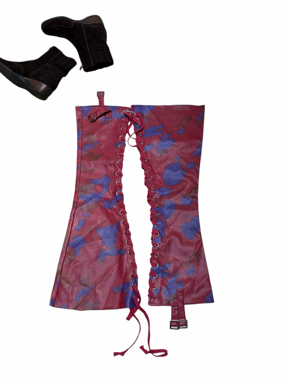 Unbranded Women's Red & Blue Lace-Up Leg Warmers